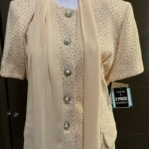 Leslie Fay ButterCream Two-Piece Dress with Silver Accents